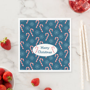 Candy Canes and Snowflakes Blue Christmas Napkin