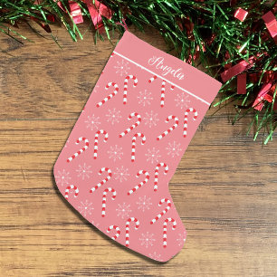 Candy Canes and Snowflakes Pink Christmas Stocking