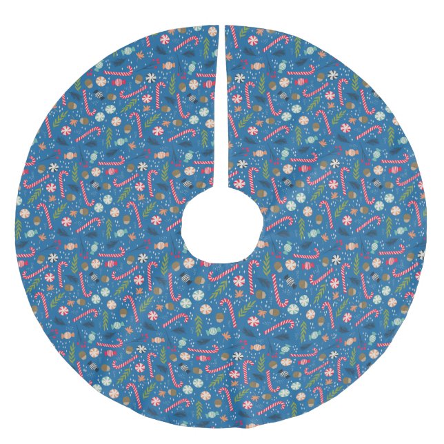 Candy Canes and Wrapped Christmas Candy Brushed Polyester Tree Skirt (Front)