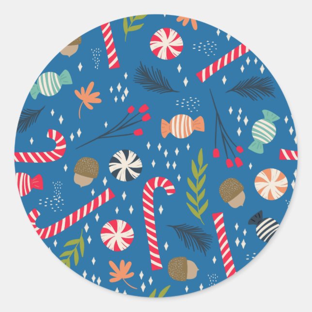 Candy Canes and Wrapped Christmas Candy Classic Round Sticker (Front)