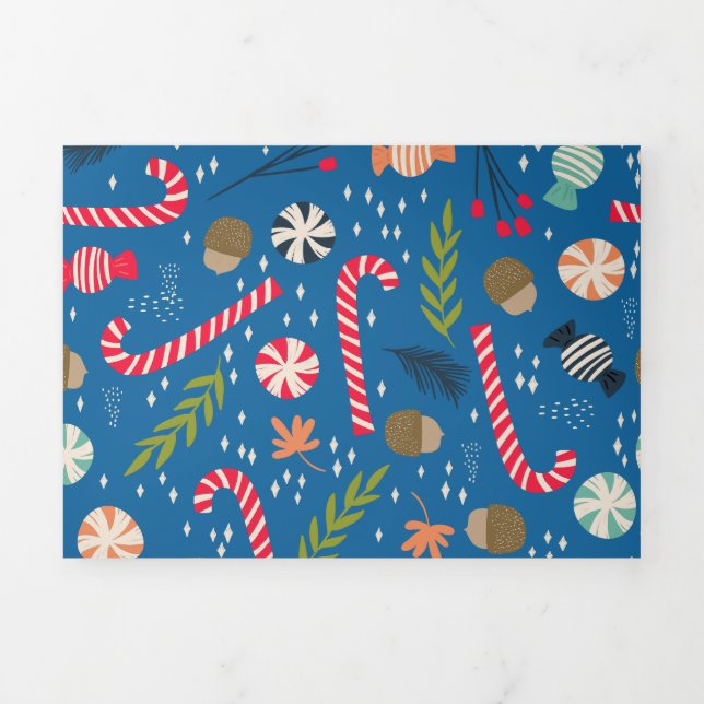 Candy Canes and Wrapped Christmas Candy Tri-Fold Holiday Card (Cover)