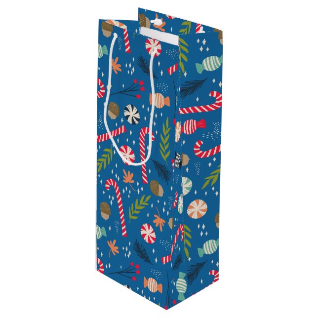 Candy Canes and Wrapped Christmas Candy Wine Gift Bag (Front Angled)