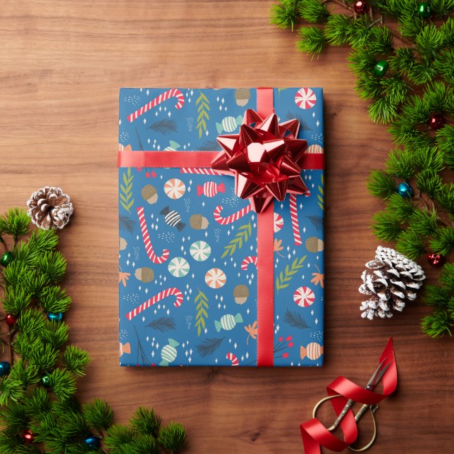 Candy Canes and Wrapped Christmas Candy Wrapping Paper (Holiday Gift)