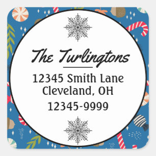 Candy Canes and Wrapped Xmas Candy Return Address Square Sticker