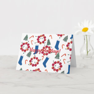 Candy Canes Apple Wreathes Christmas Stockings Card