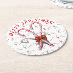 Candy Canes Background Round Paper Coaster