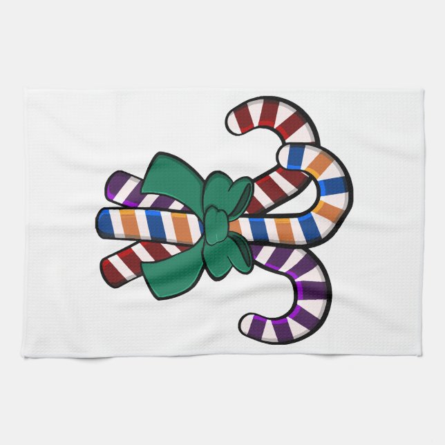 Candy Canes bouquet - green ribbon  Tea Towel (Horizontal)