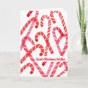 Candy Canes Christmas Holiday Watercolor Red Card