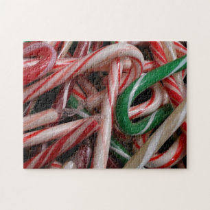 Candy Canes Christmas Holiday White Green and Red Jigsaw Puzzle