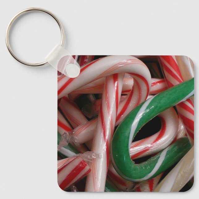 Candy Canes Christmas Holiday White Green and Red Key Ring (Front)
