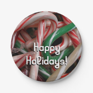 Candy Canes Christmas Holiday White Green and Red Paper Plate