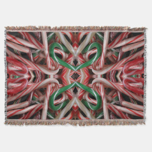 Candy Canes Christmas Holiday White Green and Red Throw Blanket