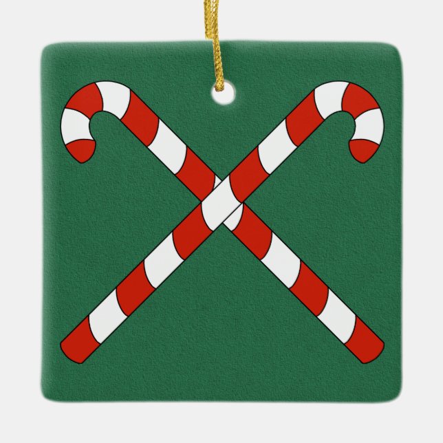 Candy Canes Crossed Ceramic Ornament (Front)