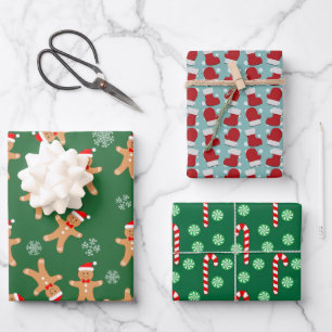Candy Canes Gingerbread Men Stocking Christmas  Wrapping Paper Sheet
