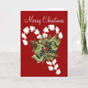 Candy Canes & Green Bow Christmas Card
