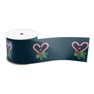 Candy Canes,Holly Berry ,Green Christmas Satin Ribbon