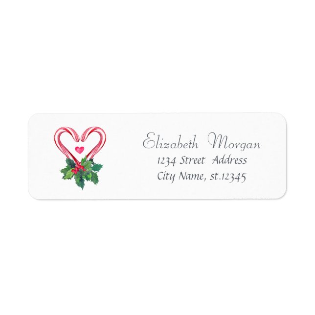 Candy Canes,Holly Berry Holiday,Christmas Return Address Label (Front)