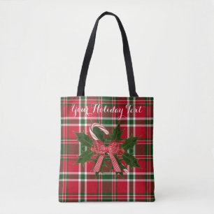Candy Canes Holly Christmas All Over Print Tote Bag