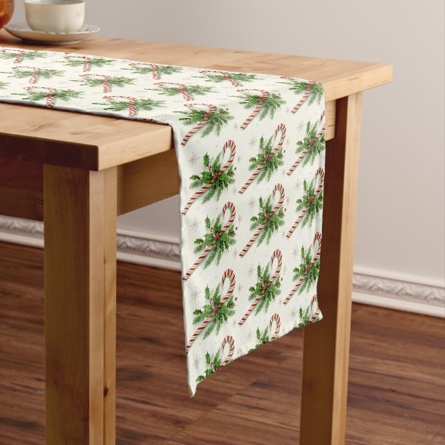 Candy Canes & Holly Christmas Table Runner (In Situ)