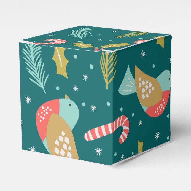 Candy Canes Holly Pine Boughs Birds Favour Box (Front Side)