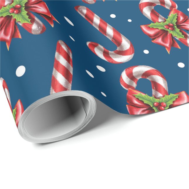 Candy Canes In Blue Wrapping Paper (Roll Corner)