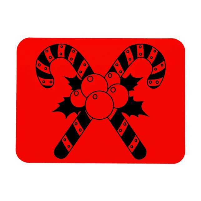 Candy Canes & mistletoe Black Merry Christmas Magnet (Horizontal)