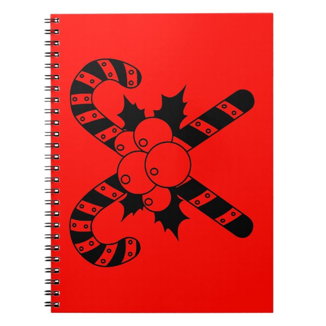 Candy Canes & mistletoe Black Merry Christmas Notebook (Front)