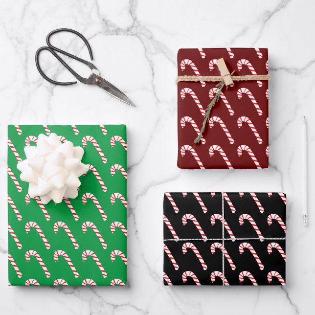Candy Canes on Black Wrapping Paper Sheet (Front)