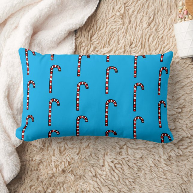 Candy Canes on Blue Background Lumbar Cushion (Blanket)