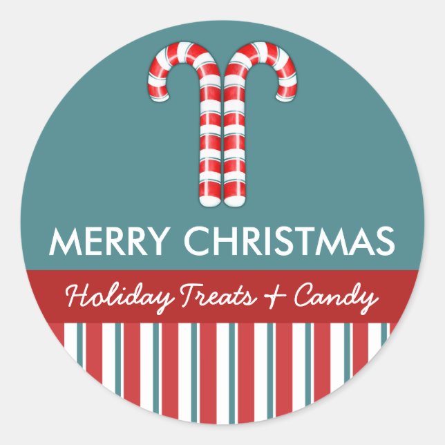 Candy Canes red Candy Gift Jar Round Label (Front)