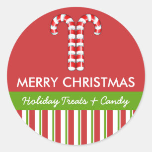 Candy Canes red green Candy Gift Jar Round Label