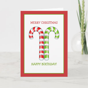 Candy Canes red green Christmas Birthday Card