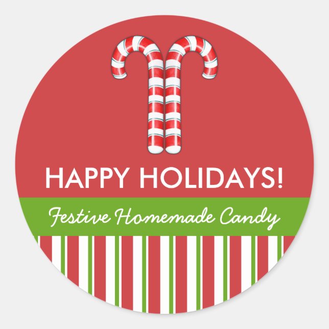Candy Canes red green Food Jar Label (Front)