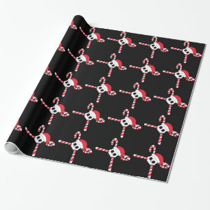 Candy Canes Skull Santa Hat Christmas Wrapping Paper