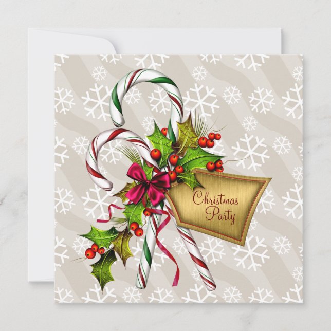 Candy Canes Snowflakes Corporate Christmas Party Invitation (Front)