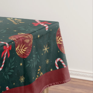 Candy Canes Snowflakes Red Christmas Balls Green Tablecloth