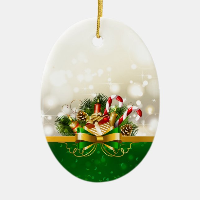 Candy canes with bow ceramic tree decoration (Front)