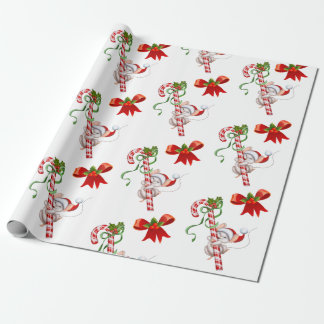 Candy Canes With Mice and Bows Cute Christmas Wrapping Paper