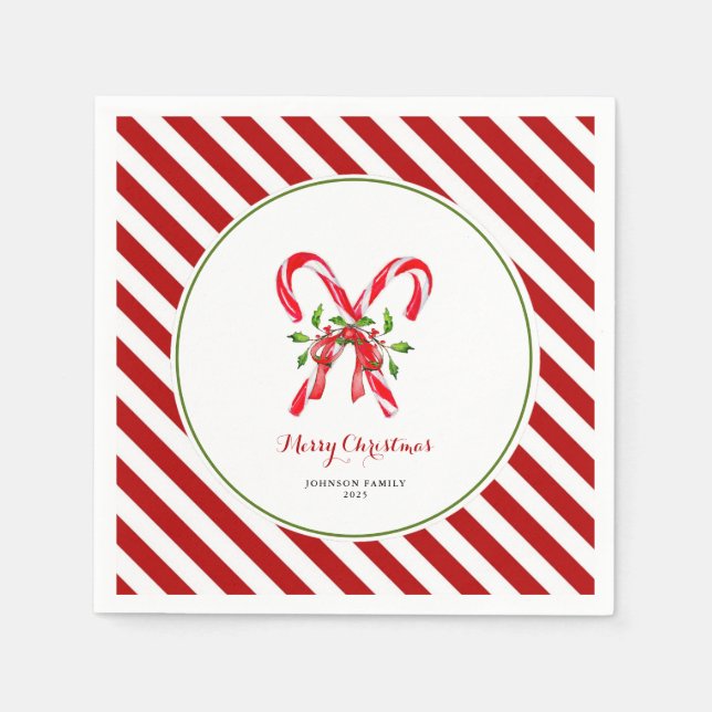  Candy canes with red & white border Christmas  Napkin (Front)