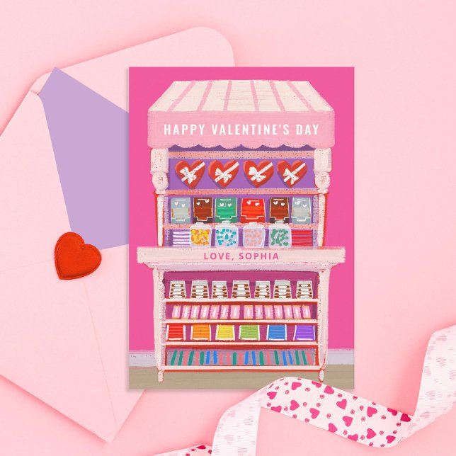 Candy Cart Illustrated Valentine Classroom Photo Invitation (Creator Uploaded)