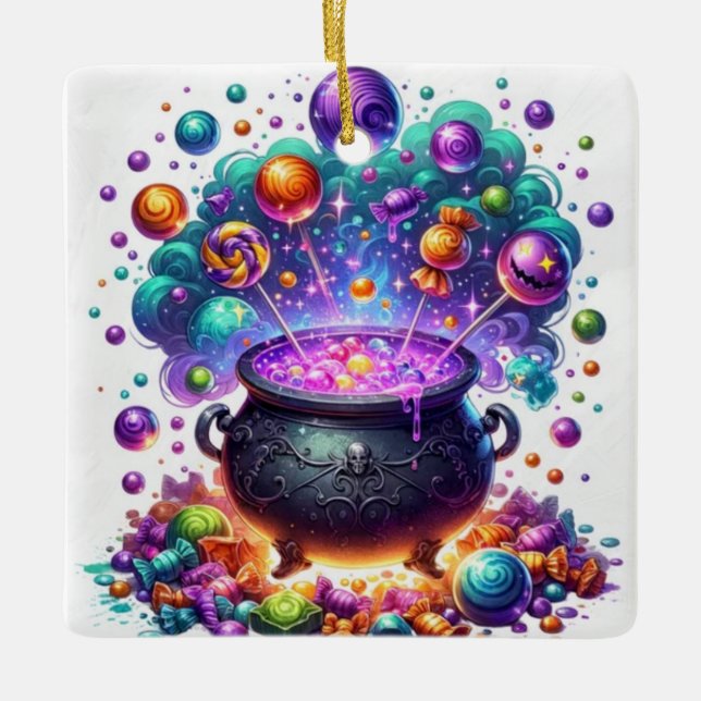Candy cauldron  ceramic ornament (Front)