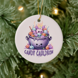 Candy Cauldron – Pastel Purple Halloween Treats Ceramic Ornament