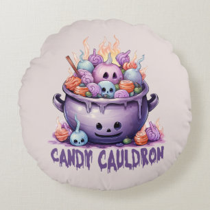 Candy Cauldron – Pastel Purple Halloween Treats Round Cushion