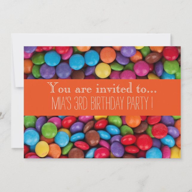 Candy chocolate kid's birthday party invitation (Front)