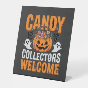 Candy Collectors Welcome Halloween Pumpkin Pedestal Sign
