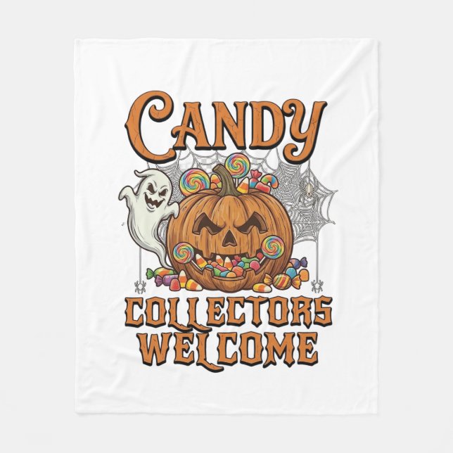 Candy Collectors Welcome Pumpkin Ghost Spider Web Fleece Blanket (Front)