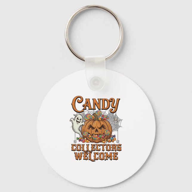 Candy Collectors Welcome Pumpkin Ghost Spider Web Key Ring (Front)