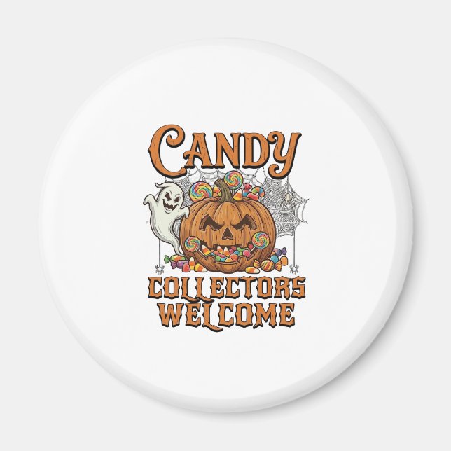 Candy Collectors Welcome Pumpkin Ghost Spider Web Magnet (Front)