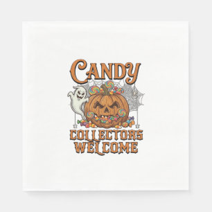 Candy Collectors Welcome Pumpkin Ghost Spider Web Napkin