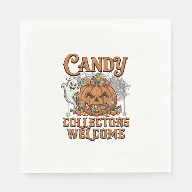 Candy Collectors Welcome Pumpkin Ghost Spider Web Napkin (Front)